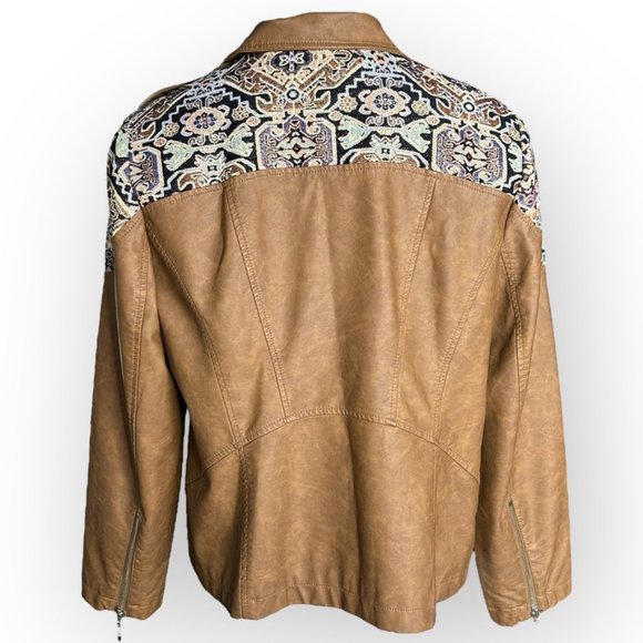 CHICO'S Faux-Leather Jacquard Moto Jacket Size 2/ 12 - Picture 4 of 9